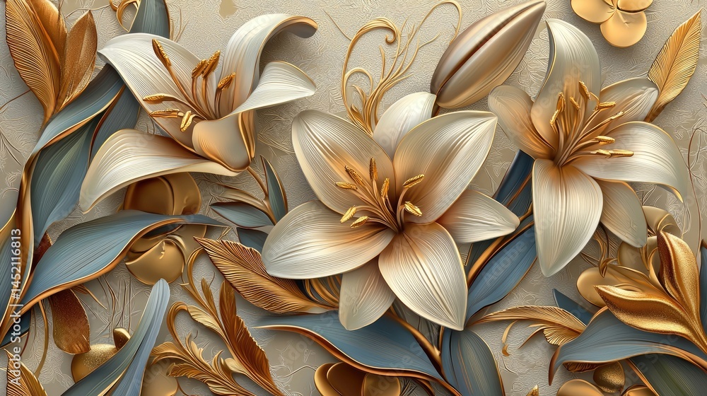 Ornate floral design in gold and cream tones. Ornate floral design in gold and cream tones.