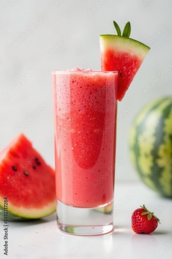 Refreshing watermelon smoothie in glass, white background, isolated, photography, green Refreshing watermelon smoothie in glass, white background, isolated, photography, green