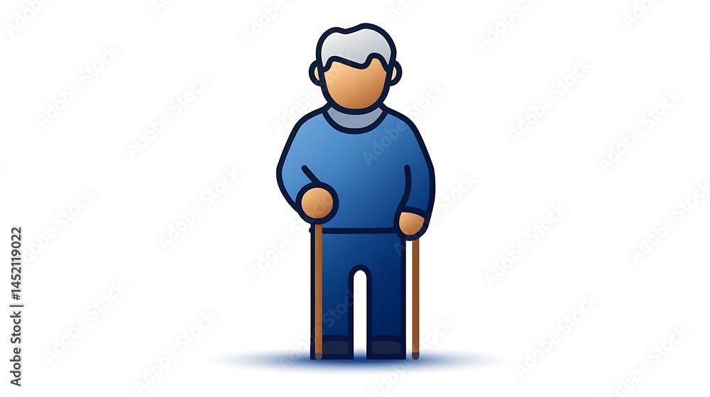 Elderly Man with Cane, Simple Illustration Elderly Man with Cane, Simple Illustration
