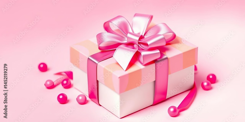 A vibrant gift box with a cheerful bow, nestled on a pastel pink background, happy, summer A vibrant gift box with a cheerful bow, nestled on a pastel pink background, happy, summer