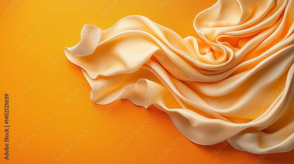 Fototapeta premium Soft yellow silk fabric draped elegantly on a vibrant background
