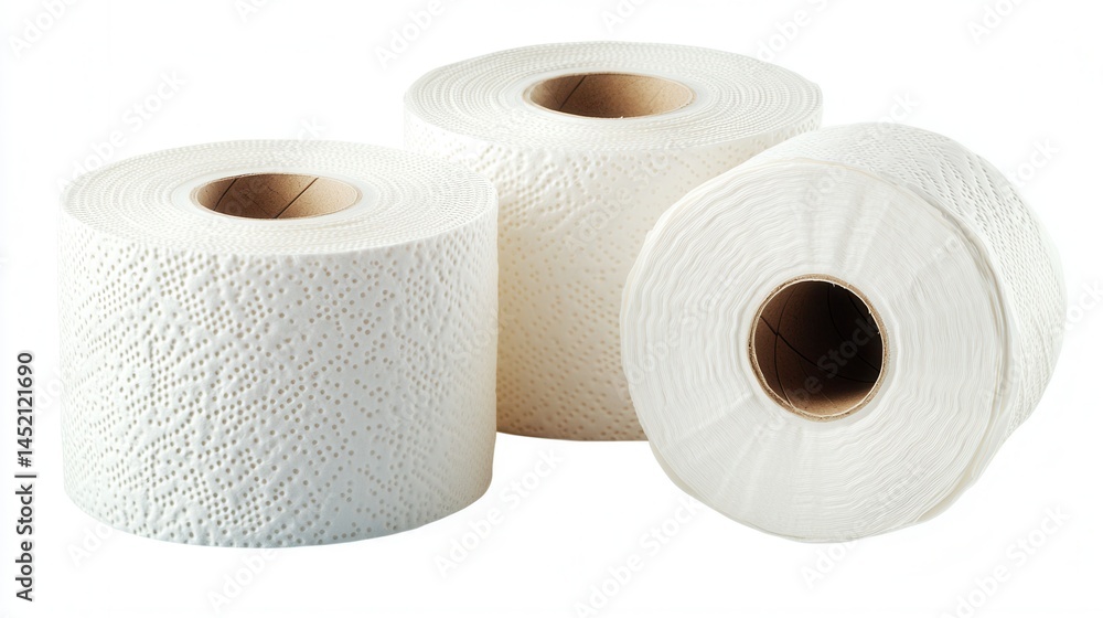 Rolls of white paper towels stacked on a plain background for household and commercial cleaning needs Rolls of white paper towels stacked on a plain background for household and commercial cleaning needs