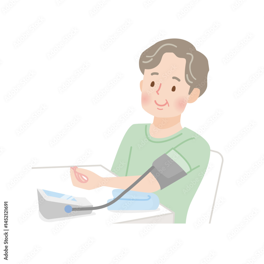 血圧を測る中年男性 血圧を測る中年男性