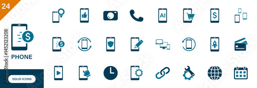 Obraz na płótnie Phone icon. Containing smartphone, AI phone, mobile payment, phone protection, phone location, device. w salonie