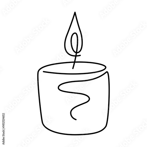 Burning fire candle line drawing with EDITABLE stroke. Hand drawn line art. Vector illustration isolated on transparent background. 