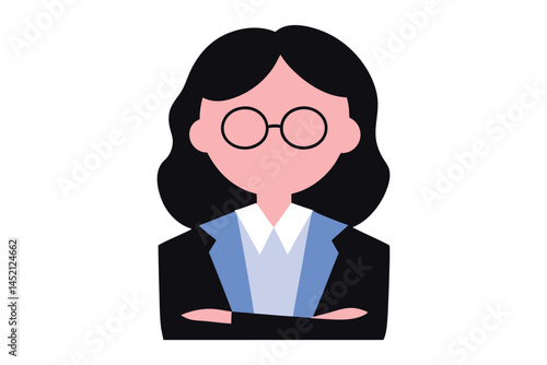 Confident Businesswoman Icon Flat Vector Illustration of a Woman in a Suit with Glasses and Arms Crossed