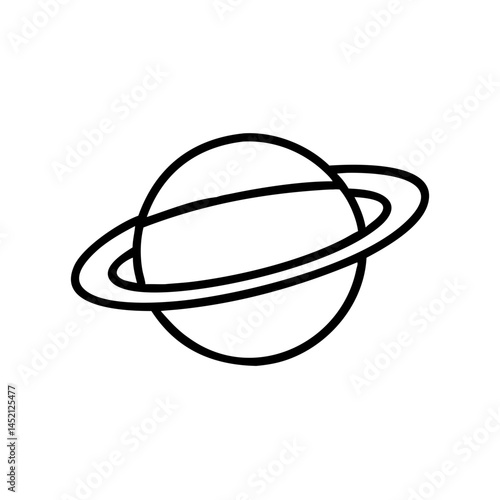 Planet with ring icon in minimal black line style on white background