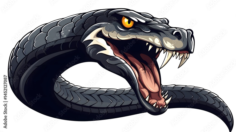 Obraz premium Professional Cartoon Image of a Suphan Cobra Ready to Strike in a Detailed Style