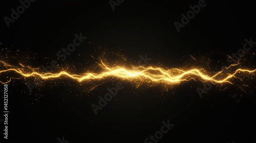 A glowing, golden electrical discharge against a stark black background.