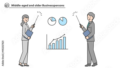 指示棒で説明する中高年のビジネスパーソン　全身アバター
