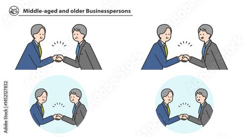 握手する中高年のビジネスパーソン　上半身セット