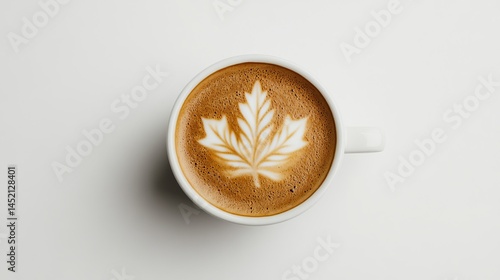 Elegant Cup of latte with maple leaf shaped foam art cozy Canadian cafe culture symbolism 