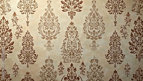 Subtle paisley damask, muted earth tones, elegant lines, muted, sophisticated, classic