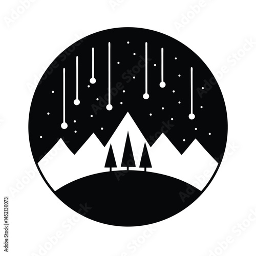 Aurora Lights Stencil Icon Silhouette Vector Illustration