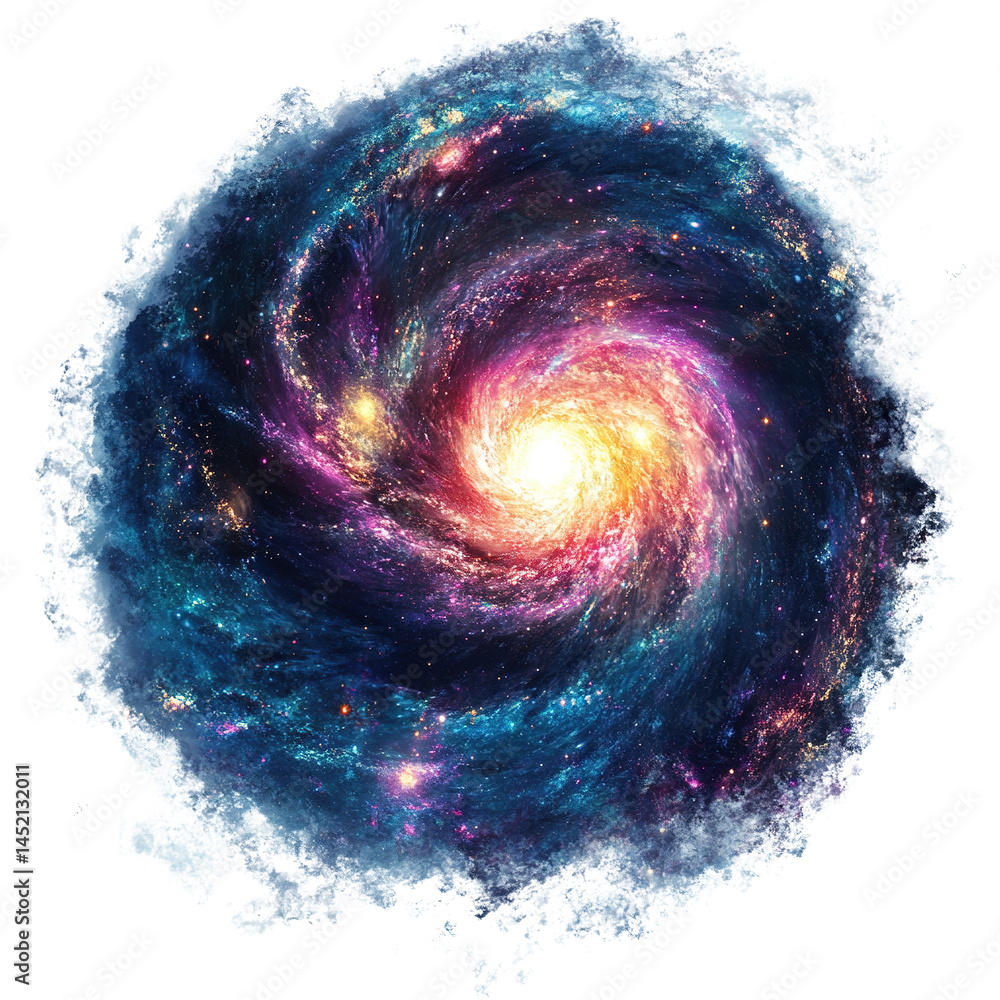 Fototapeta premium Cosmic Tapestry: A Spiraling Galaxy of Nebulous Hues and Luminous Energy