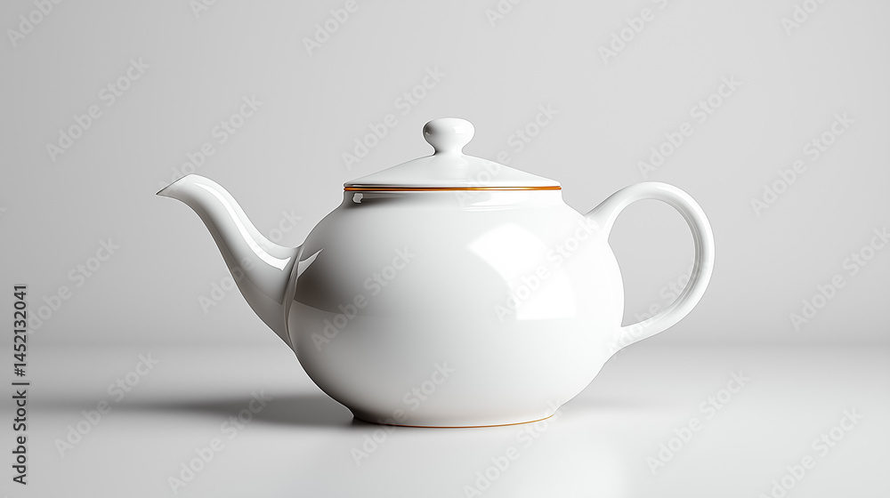 Elegant porcelain teapot with golden trim displayed on a clean surface Elegant porcelain teapot with golden trim displayed on a clean surface