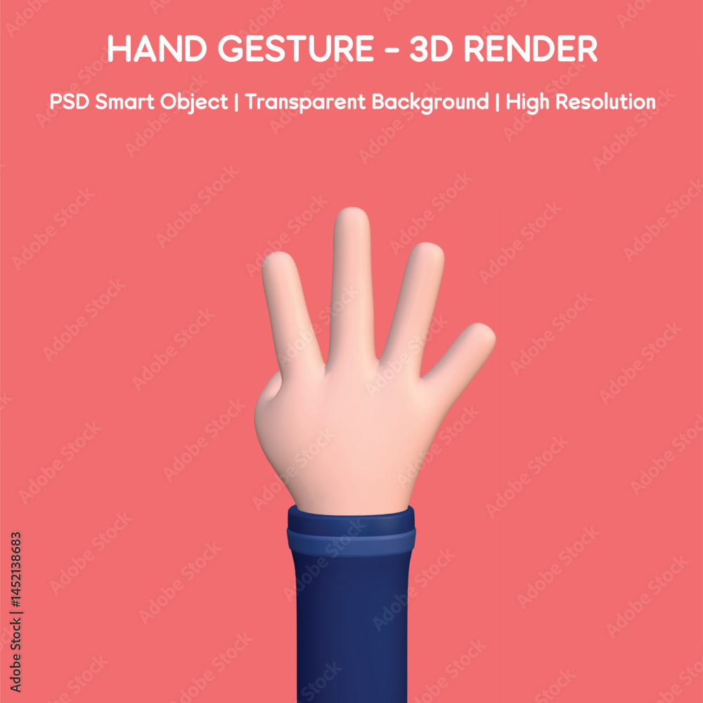 Fototapeta premium Cartoon Hand Gesture Counting to Four