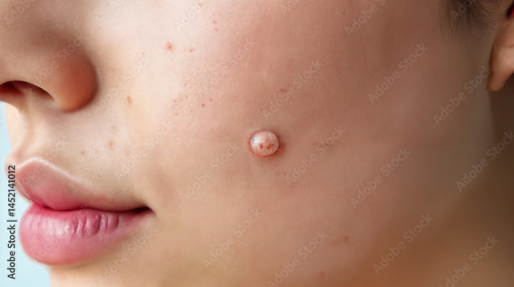 Detailed close-up of a pimple on facial skin, highlighting acne and skin texture issues. Detailed close-up of a pimple on facial skin, highlighting acne and skin texture issues.