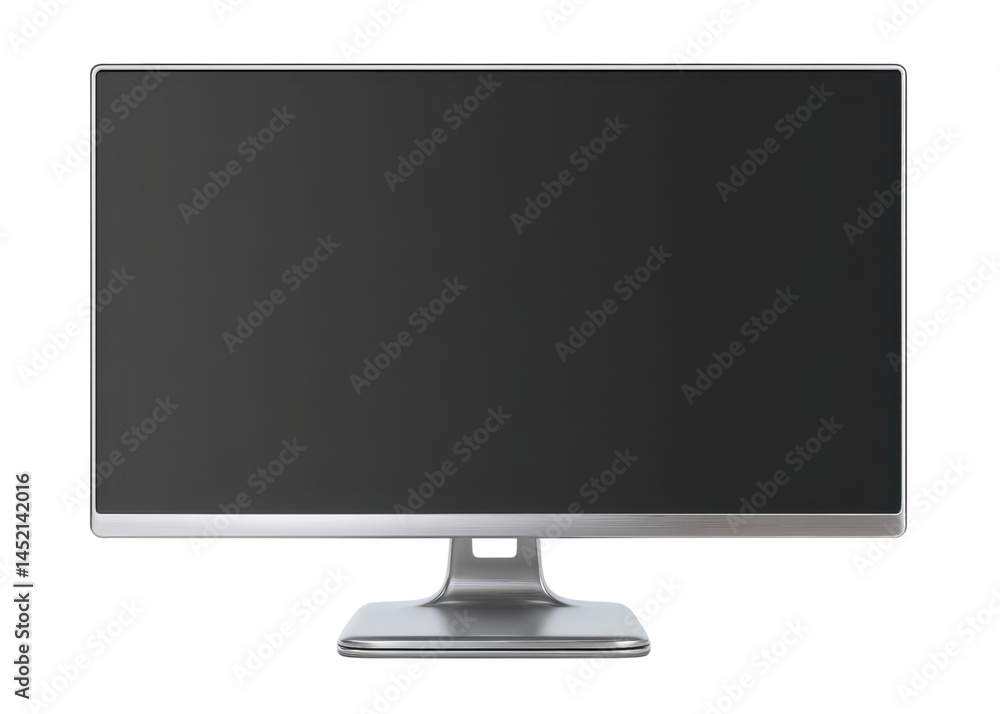 Modern computer monitor with silver stand, isolated on transparent background, technology, device, display. Modern computer monitor with silver stand, isolated on transparent background, technology, device, display.