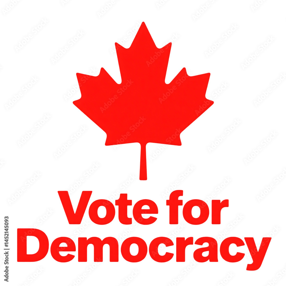 Red text, Canadian maple leaf, voting message, minimalist design, Red text, Canadian maple leaf, voting message, minimalist design,