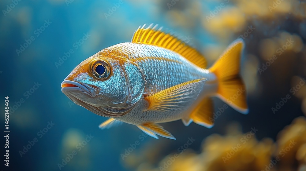 Stunning Underwater Shot of a Yellow-Gold Fish Stunning Underwater Shot of a Yellow-Gold Fish