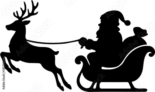 vector silhouette illustration of Santa Claus riding in his sleigh