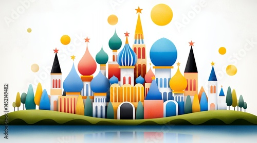 Whimsical Pixel Art Cityscape with Colorful Onion Dome Buildings