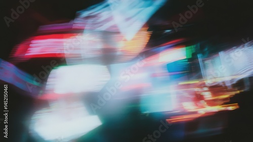 Vibrant interplay of colors and light creates an abstract canvas inspired by vintage film aesthetics and the beauty of distortion