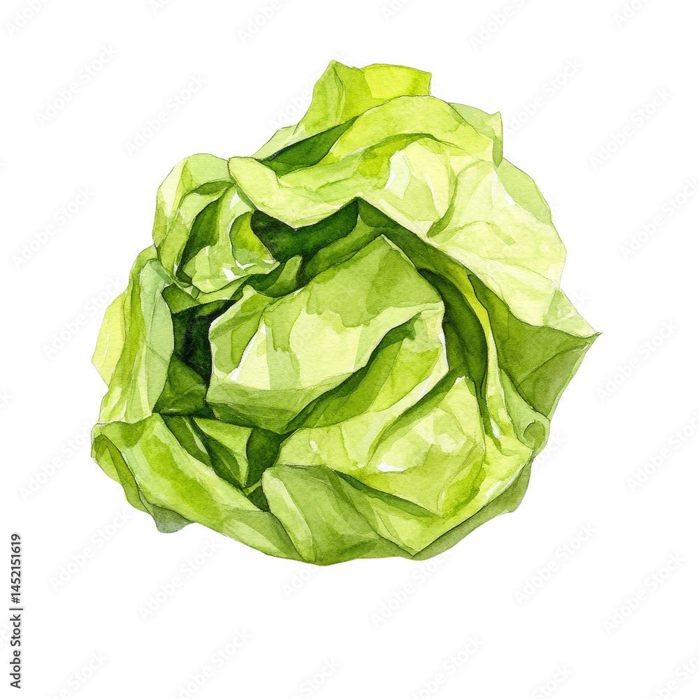 Vibrant watercolor lettuce head with isolated presentation on a solid plane, freshness Vibrant watercolor lettuce head with isolated presentation on a solid plane, freshness