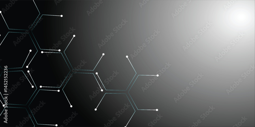 Abstract hexagon black background banner futuristic business data technology modern concept, polygon shape lines connecting link dark contrast.