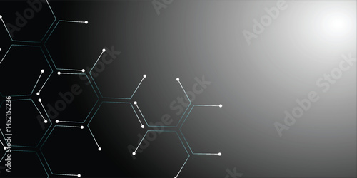 Abstract hexagon black background banner futuristic business data technology modern concept, polygon shape lines connecting link dark contrast.