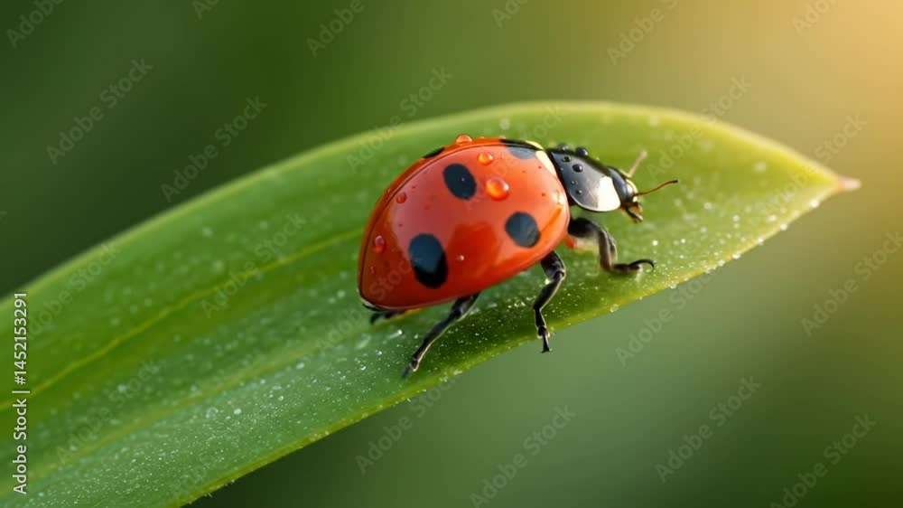 A Ladybug on a Dew-Kissed Leaf A Ladybug on a Dew-Kissed Leaf