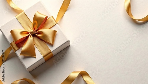 Elegant gold ribbon & bow gift box pattern on textured paper , square, graphic, present
