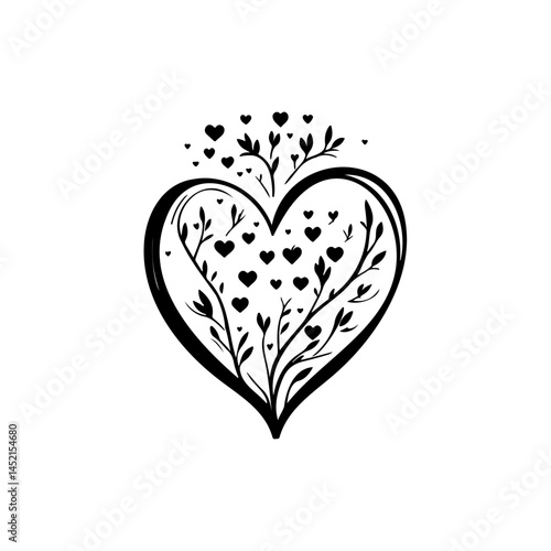 Stylized heart shape with floral and heart accents for romantic expressions