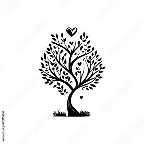 Stylized Tree with Heart Accents: A Symbol of Growth, Love, and Connection