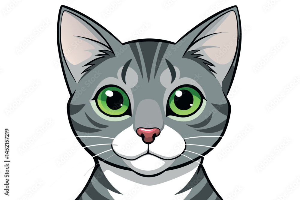 Fototapeta premium Charming cat face with large green eyes, ideal for pet related projects and illustrations