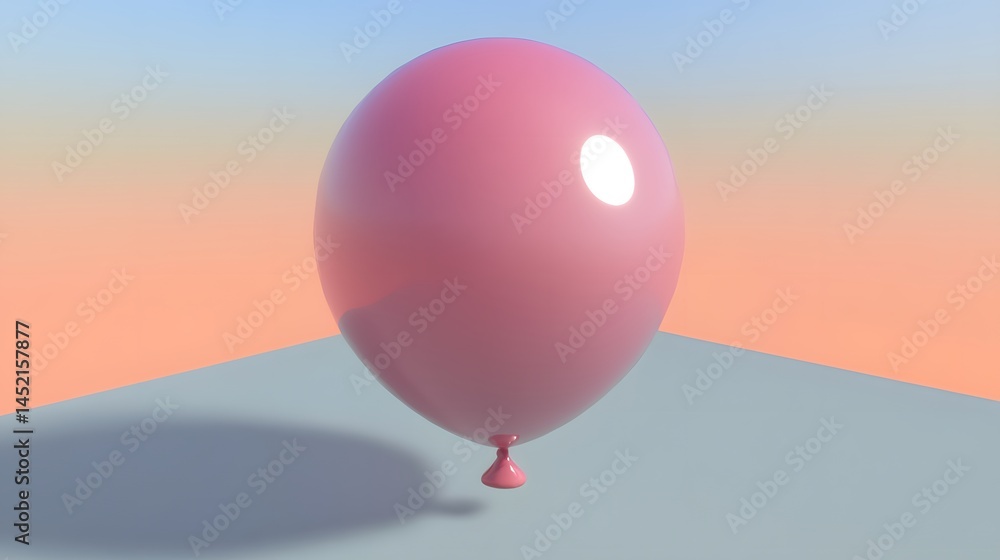 Fototapeta premium Pink Balloon Minimalist 3D Render Pastel Background