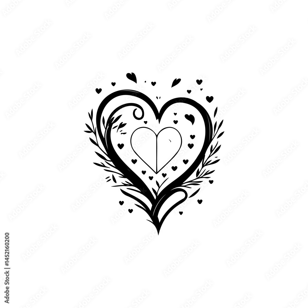 Elegant heart illustration with swirling elements for romantic themed designs Elegant heart illustration with swirling elements for romantic themed designs