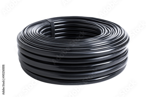 Massive Black Plastic Tubing Coil - Industrial Strength Material, Isolated on White Background, on transparent background