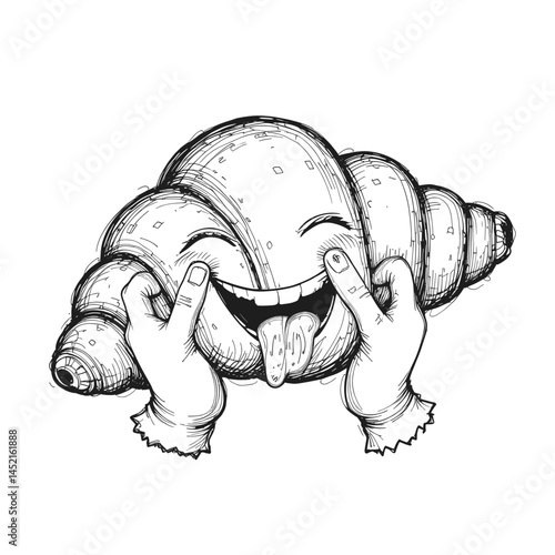 Playful Croissant Cartoon with Giggling Hands