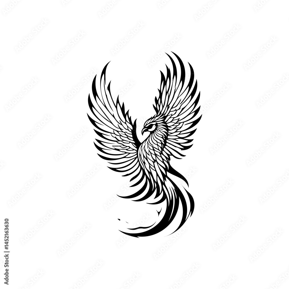 Obraz premium Stylized depiction of a phoenix, showcasing intricate feather detailing and flowing lines