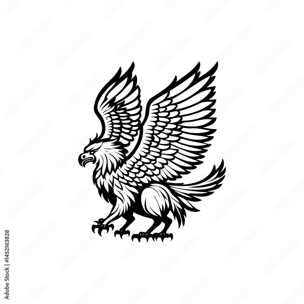 Obraz premium Majestic eagle portrayal with intricately detailed wings and feathers drawing