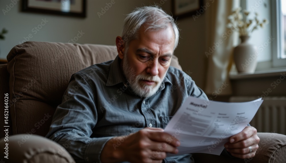 sad elderly man staring at a hospital bill while sitting alone at home reflecting on unaffordable health care expenses and aging financial insecurity soft lighting sad elderly man staring at a hospital bill while sitting alone at home reflecting on unaffordable health care expenses and aging financial insecurity soft lighting