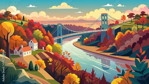 Leaves of amber gently fall,
Beneath the bridge so proud and tall.
Clifton spans the gorge with grace,
Bathed in light, a timeless place.