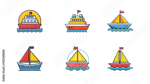 flat and colored icons of various ships