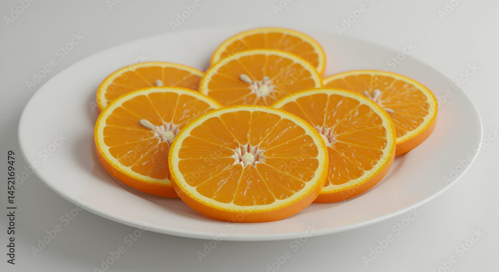 A white plate filled with several orange slices arranged in a visually appealing manner on a table A white plate filled with several orange slices arranged in a visually appealing manner on a table