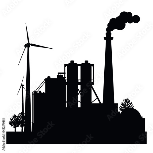 Silhouette of waste-to-energy plant with smart technology, eco-friendly future