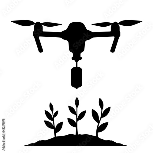 Drone planting sapling capsules in soil, reforestation effort