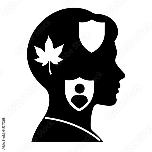 Silhouette of ESG concepts with icons, black and white symbolism