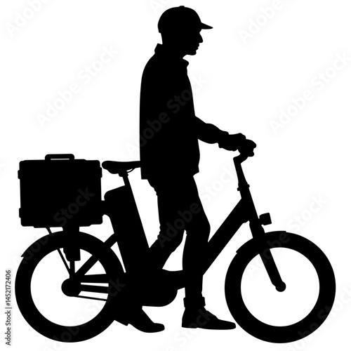 Silhouette of cyclist riding e-bike for urban commuting, electric mobility